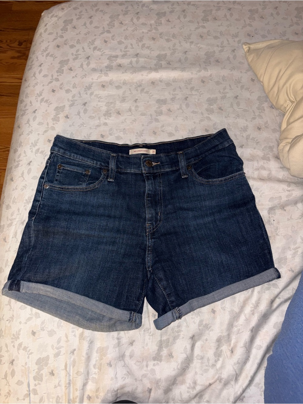 Levi's Dark Blue Rolled-Hem Denim Shorts